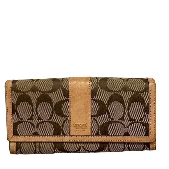 Coach signature c brown khaki wallet with untreated leather - Picture 1 of 16